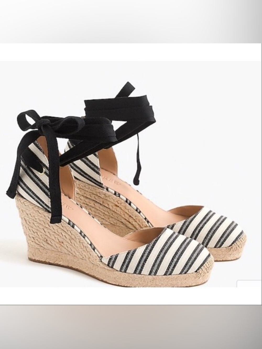 J. Crew Ankle-Wrap Espadrille Wedge Sandals in Black/Champagne